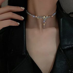 Missgrace Silver Simple Love Rhinestones Necklace Dainty Layered Choker Necklace